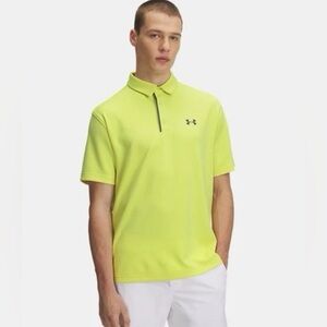 Under Armour Men's Neon Yellow/Green Polo Shirt- Medium